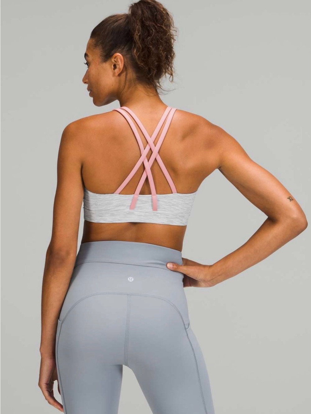 lululemon athletica Gray Sports Bra with Pink Crisscross Straps
